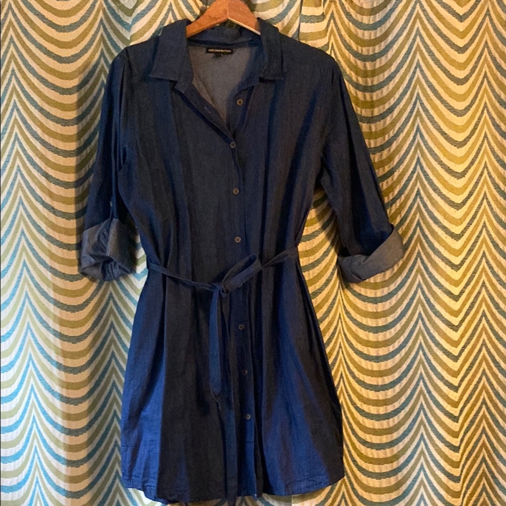 Blue Button-Up Shirt Dress